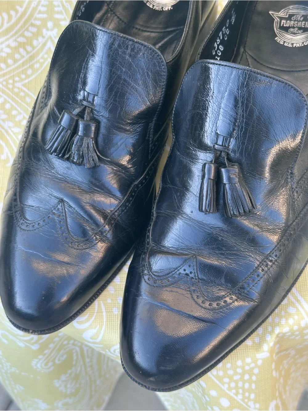 Florsheim VTG Black Leather Tassel Loafers